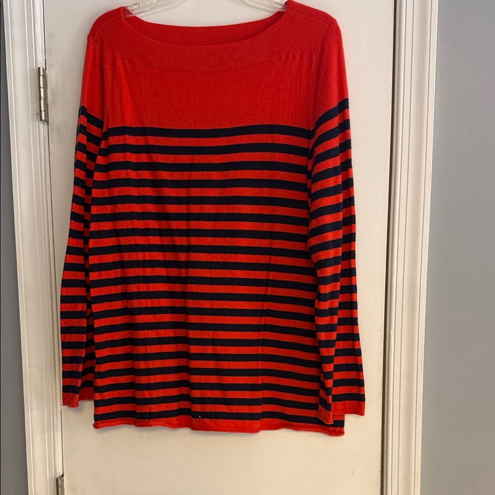 GAP Women's Red and Blue Striped Crew Neck Sweater